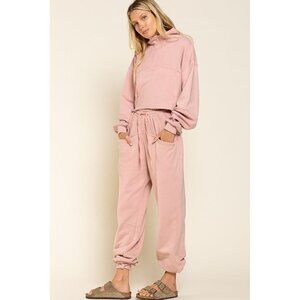 Boutique POL Pink French Terry Cropped Knit Sweater S